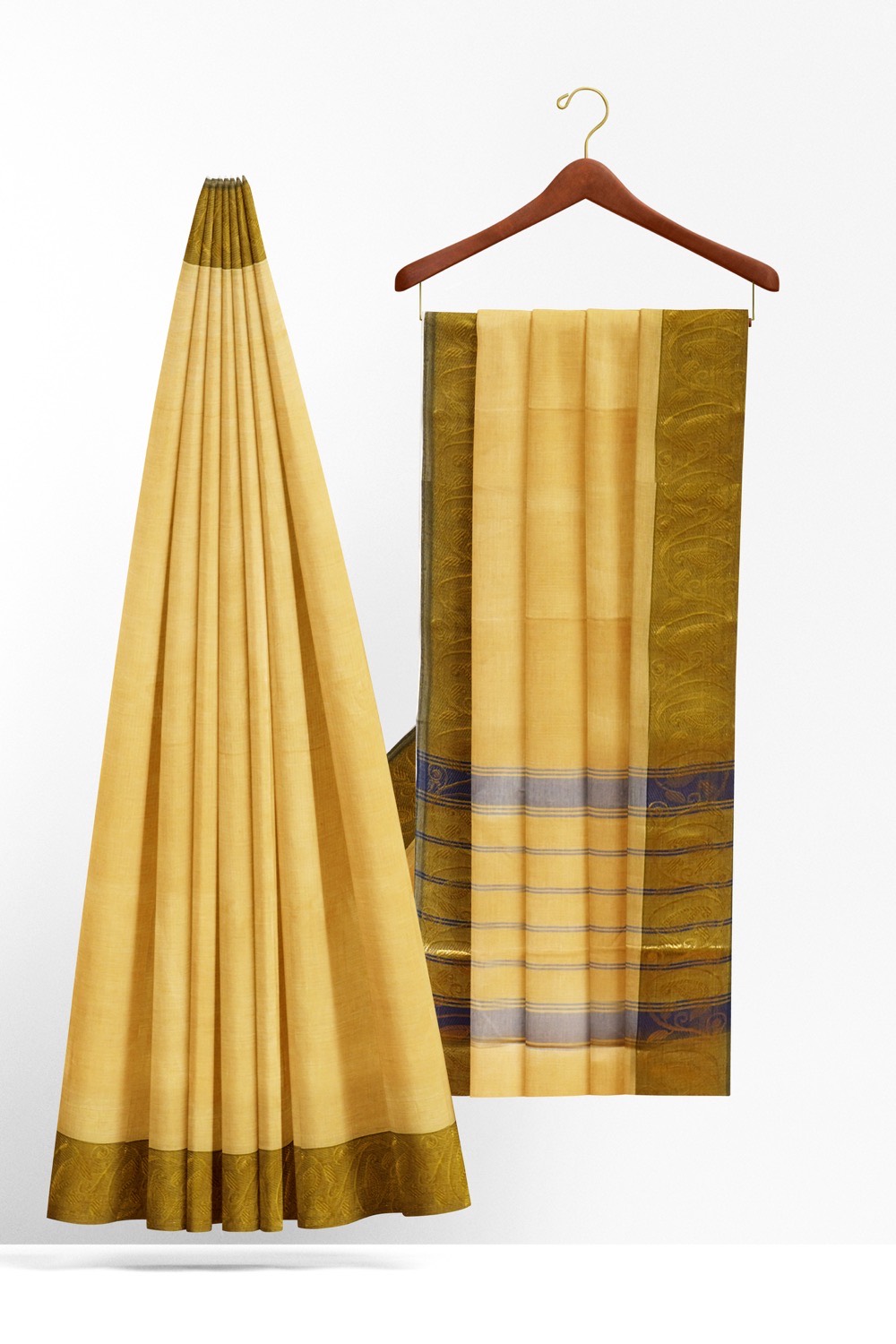 sri kumaran stores chettinad cotton saree beige saree with mango motif border 220221213