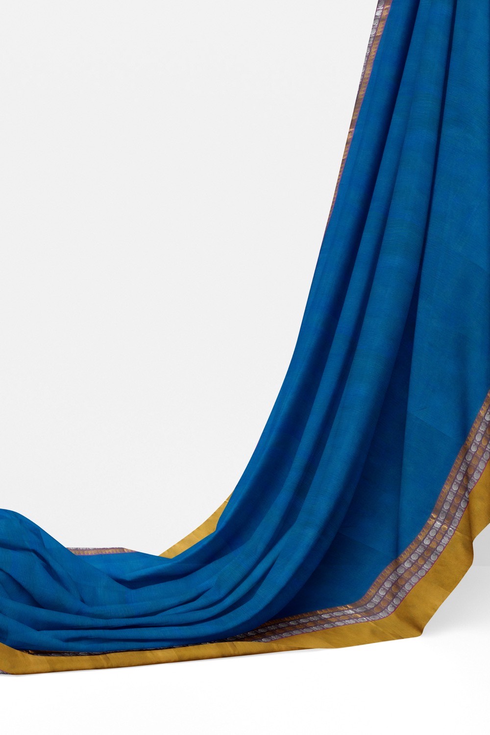 sri kumaran stores chettinad cotton saree blue saree with golden yellow border 320221213