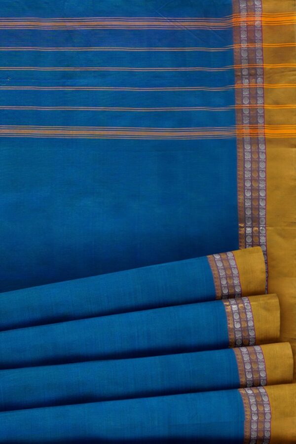 sri kumaran stores chettinad cotton saree blue saree with golden yellow border 520221213