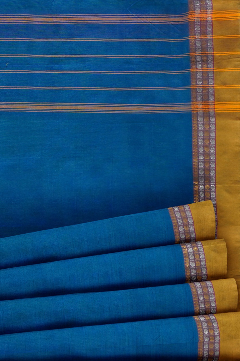 sri kumaran stores chettinad cotton saree blue saree with golden yellow border 520221213