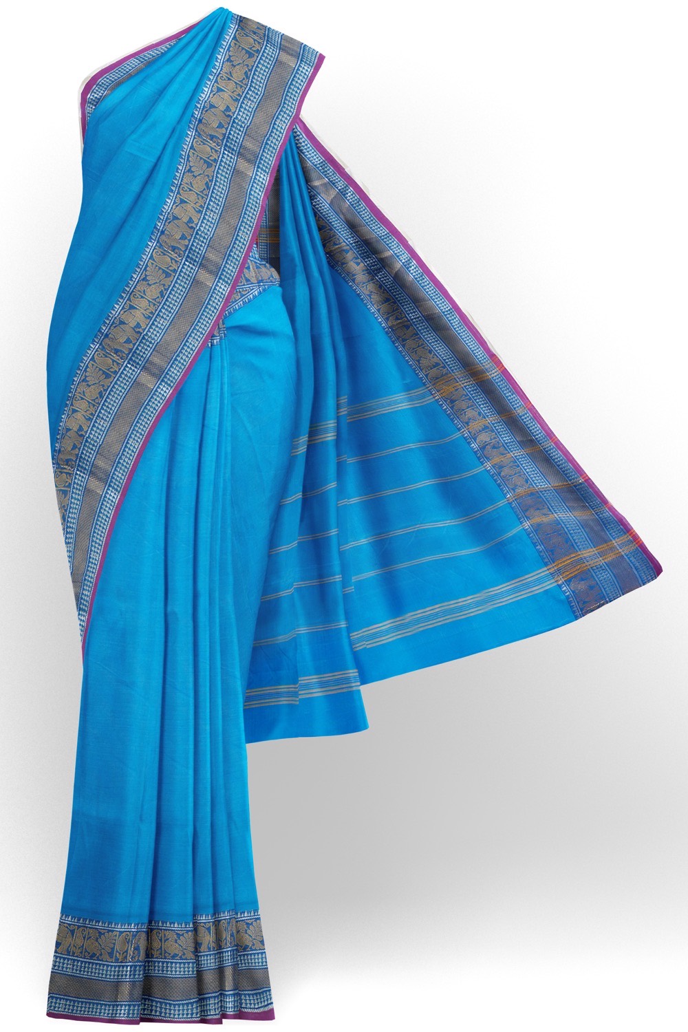 sri kumaran stores chettinad cotton saree blue saree with zari border 120221213