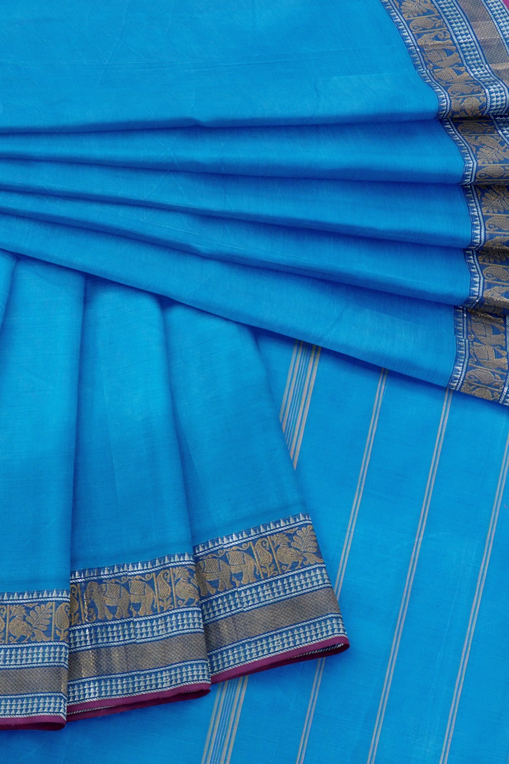 sri kumaran stores chettinad cotton saree blue saree with zari border 420221213