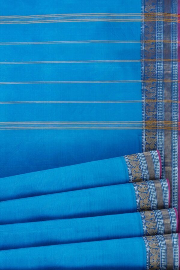 sri kumaran stores chettinad cotton saree blue saree with zari border 520221213