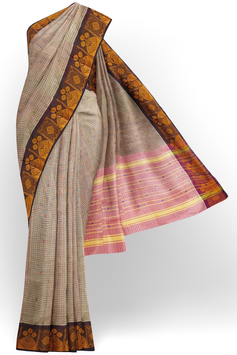 sri kumaran stores chettinad cotton saree double color saree with purple border 120221213