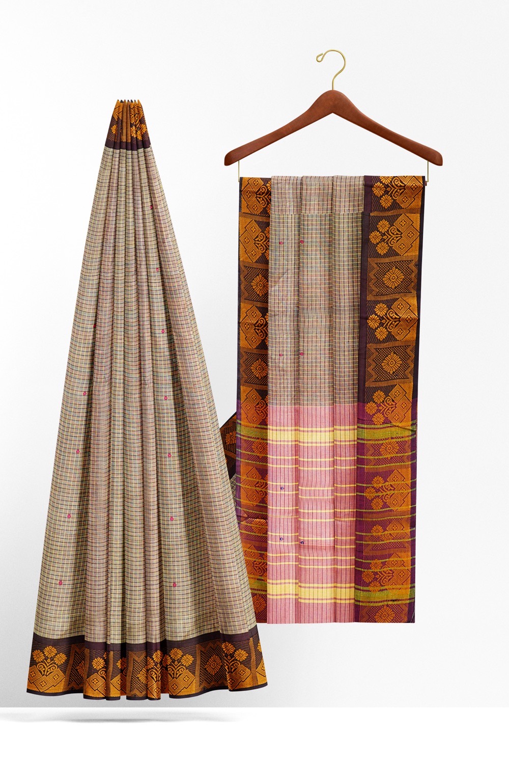 sri kumaran stores chettinad cotton saree double color saree with purple border 220221213