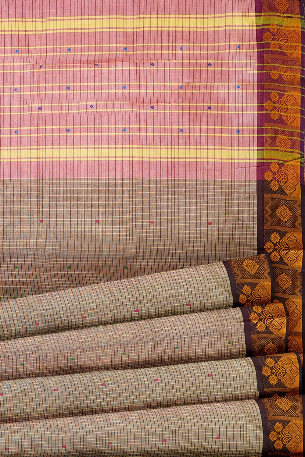 sri kumaran stores chettinad cotton saree double color saree with purple border 520221213