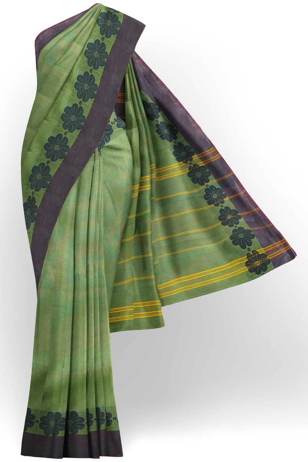 sri kumaran stores chettinad cotton saree green saree with purple border 120221213