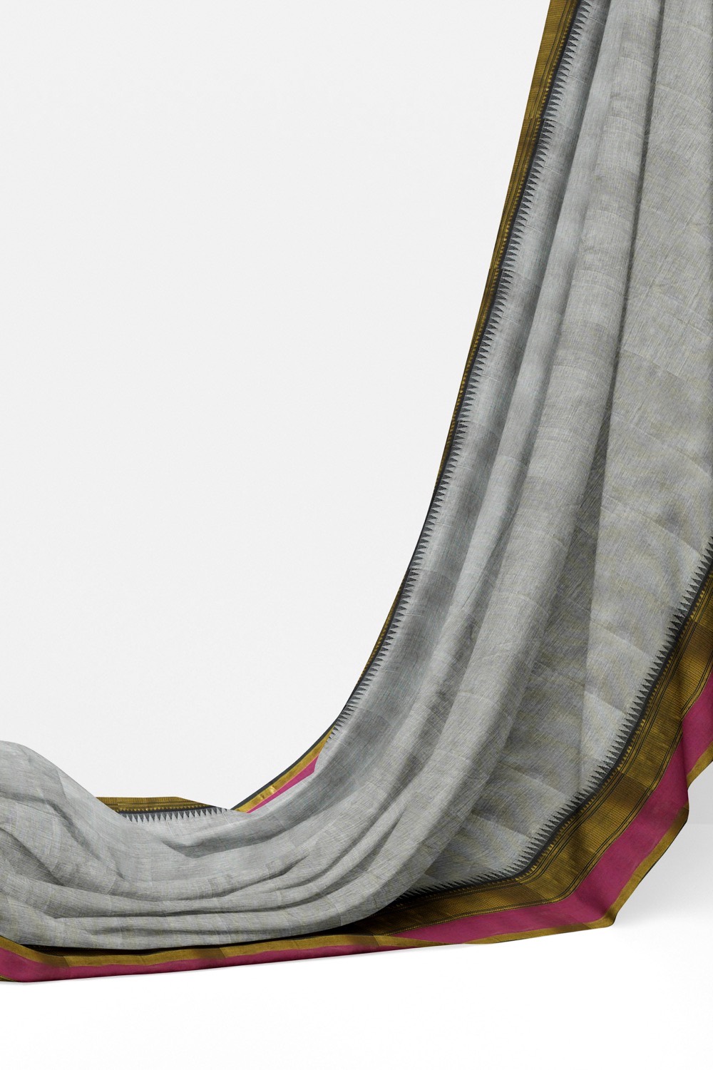 sri kumaran stores chettinad cotton saree grey saree with black and pink zari border 320221213