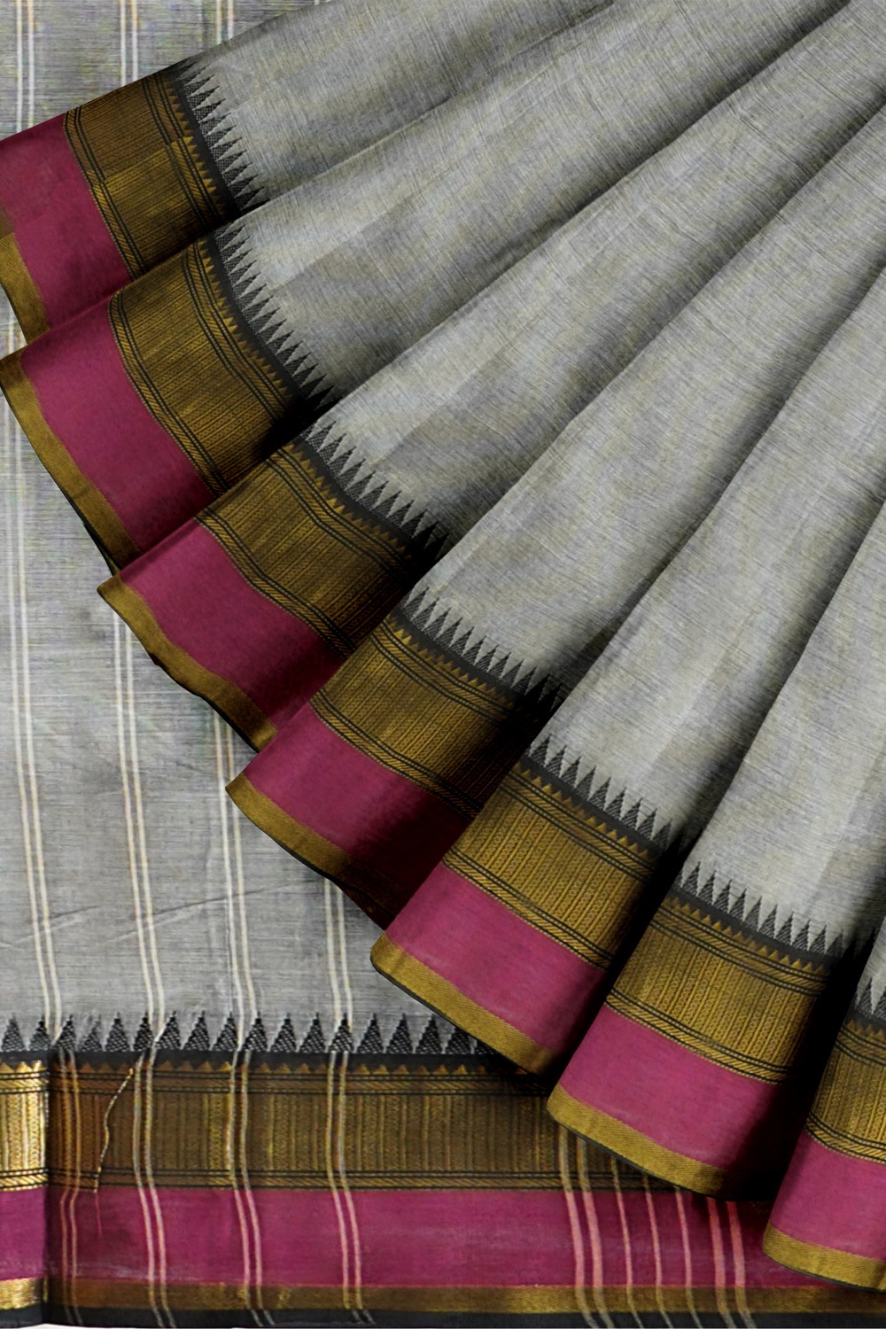 sri kumaran stores chettinad cotton saree grey saree with black and pink zari border 420221213