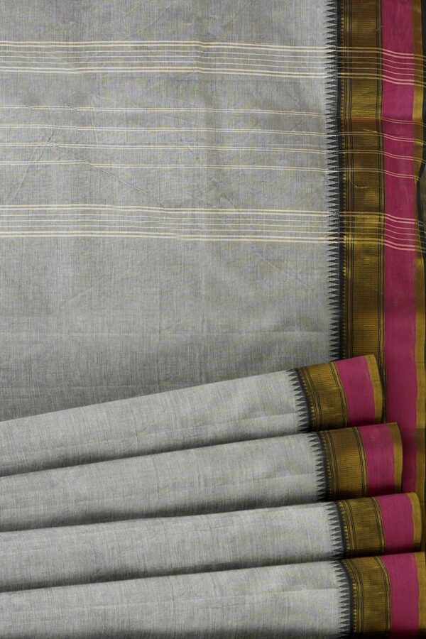 sri kumaran stores chettinad cotton saree grey saree with black and pink zari border 520221213