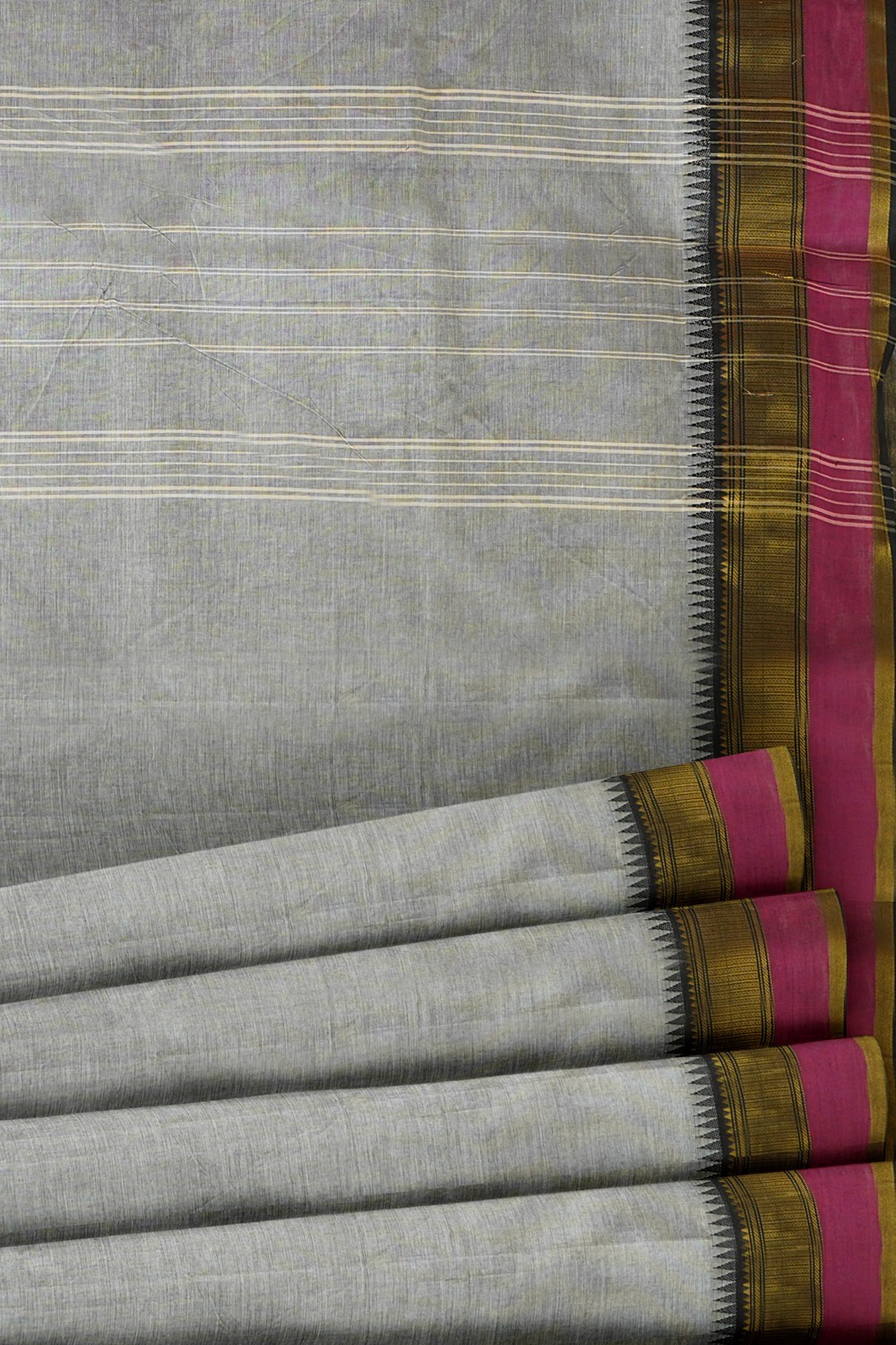 sri kumaran stores chettinad cotton saree grey saree with black and pink zari border 520221213