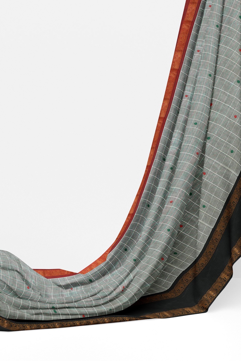 sri kumaran stores chettinad cotton saree grey saree with black and red double side border 320221213