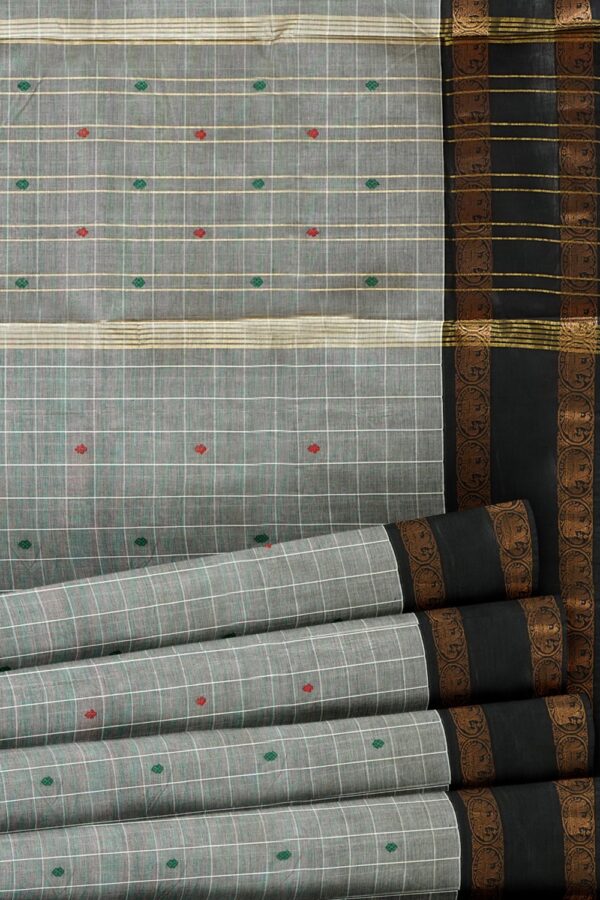 sri kumaran stores chettinad cotton saree grey saree with black and red double side border 520221213