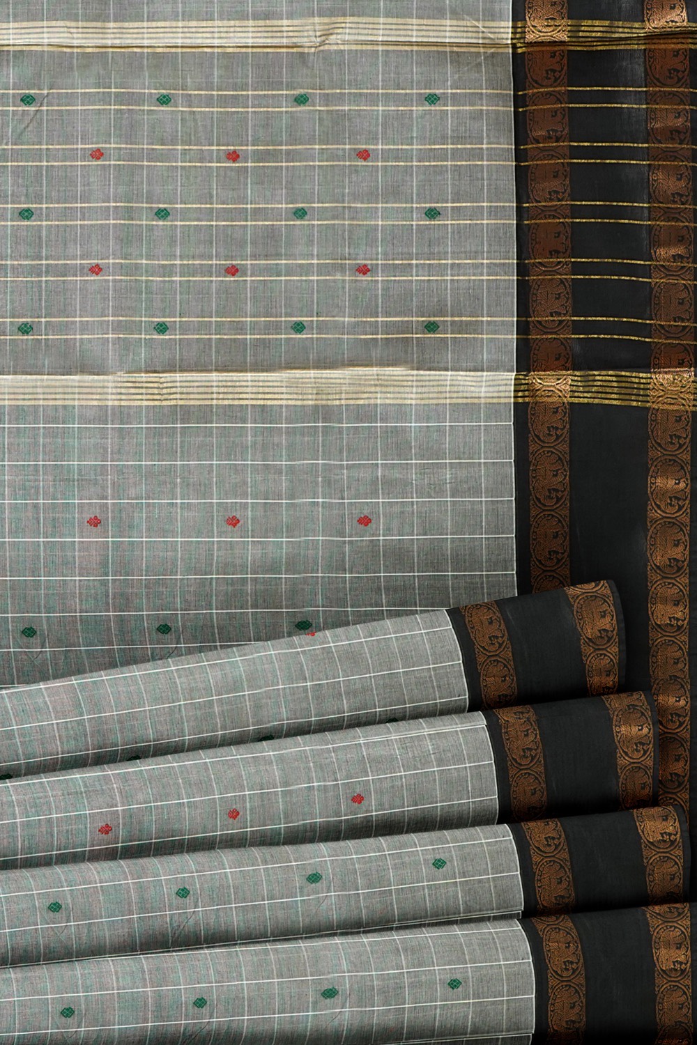 sri kumaran stores chettinad cotton saree grey saree with black and red double side border 520221213