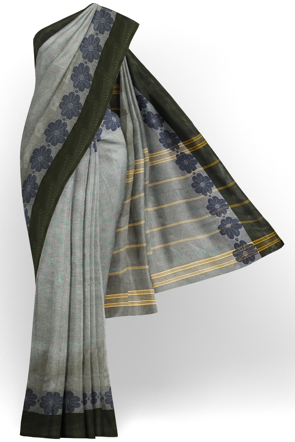 sri kumaran stores chettinad cotton saree grey saree with black border 120221213