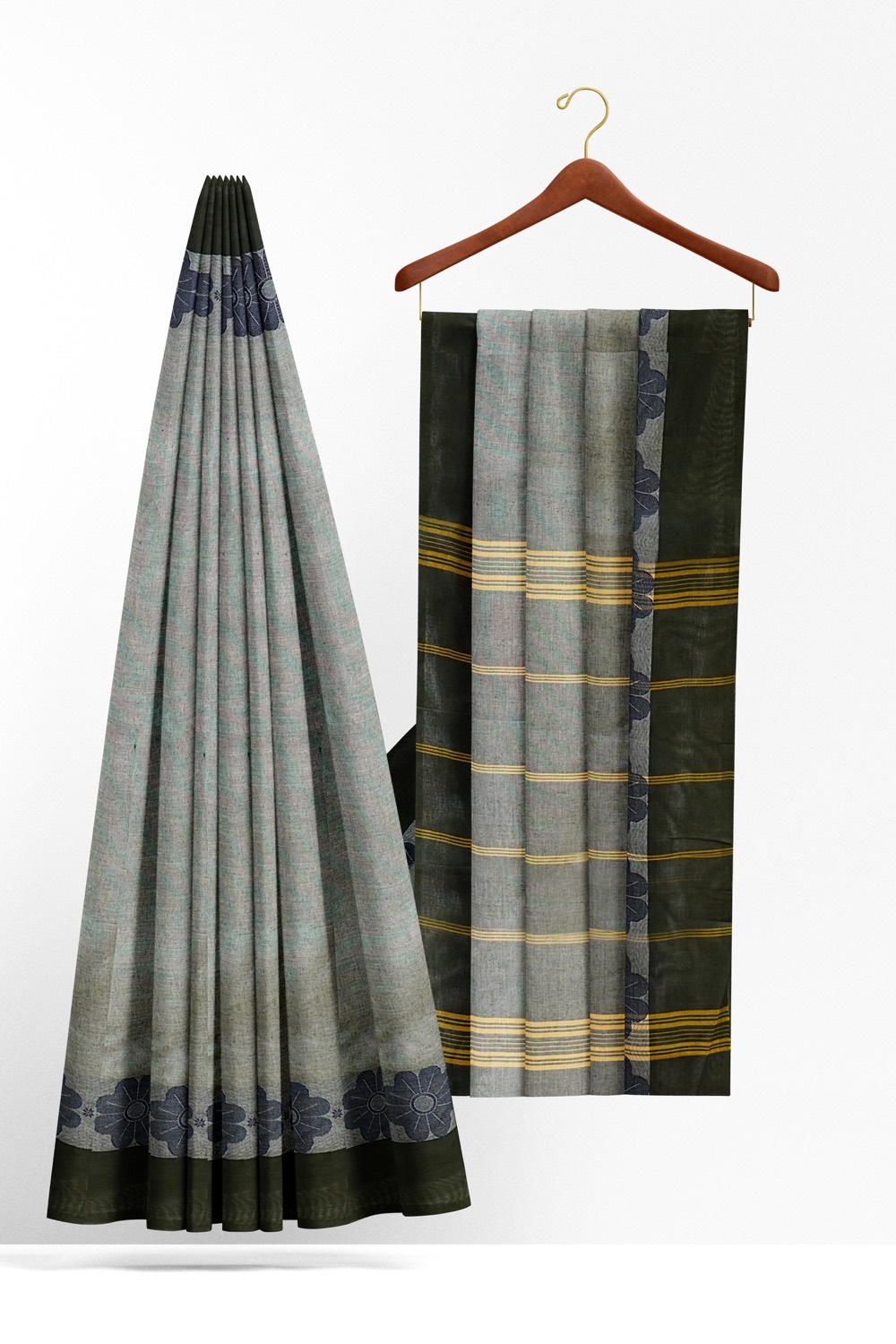 sri kumaran stores chettinad cotton saree grey saree with black border 220221213
