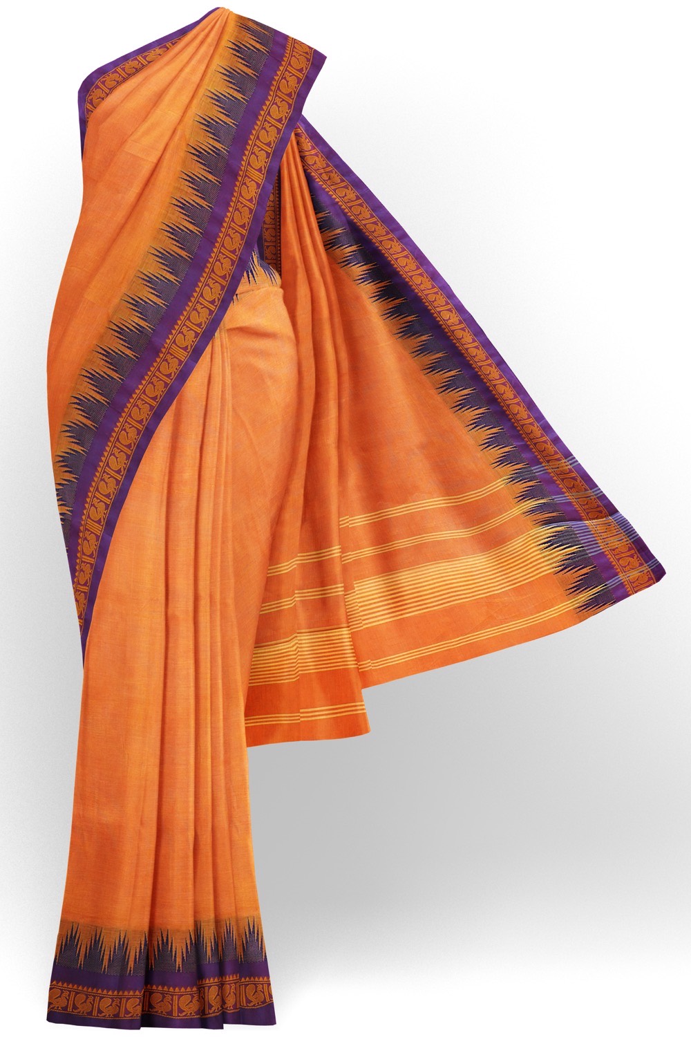 sri kumaran stores chettinad cotton saree orange saree with violet border 120221213