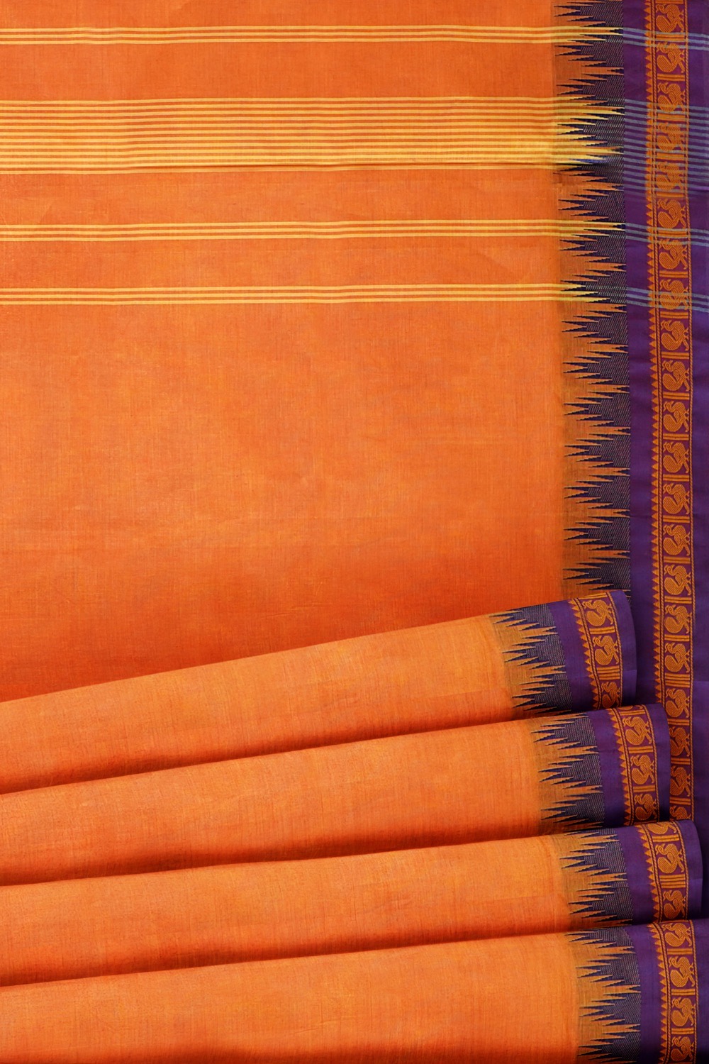 sri kumaran stores chettinad cotton saree orange saree with violet border 520221213