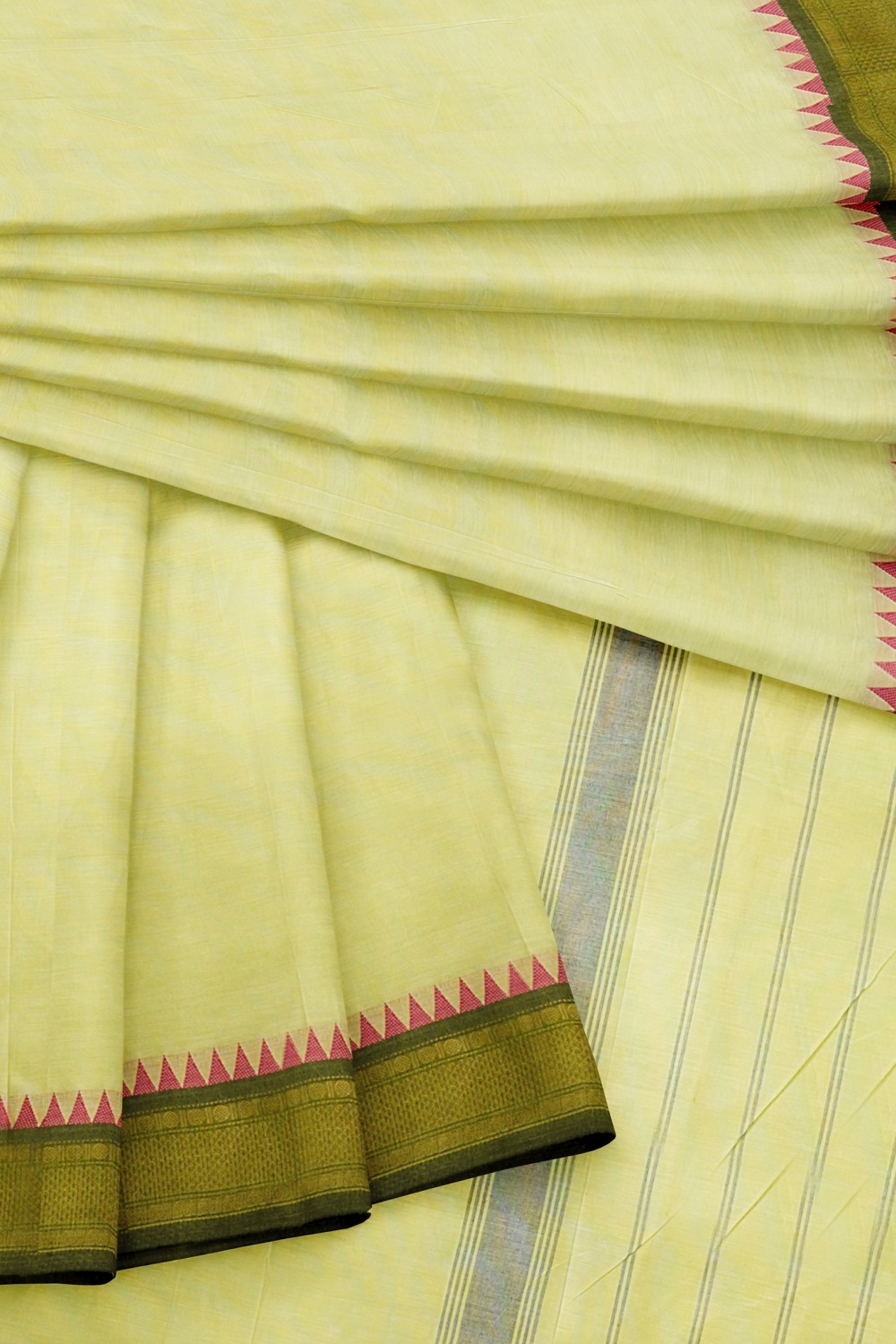 sri kumaran stores chettinad cotton saree pale yellow saree with green border 420221213