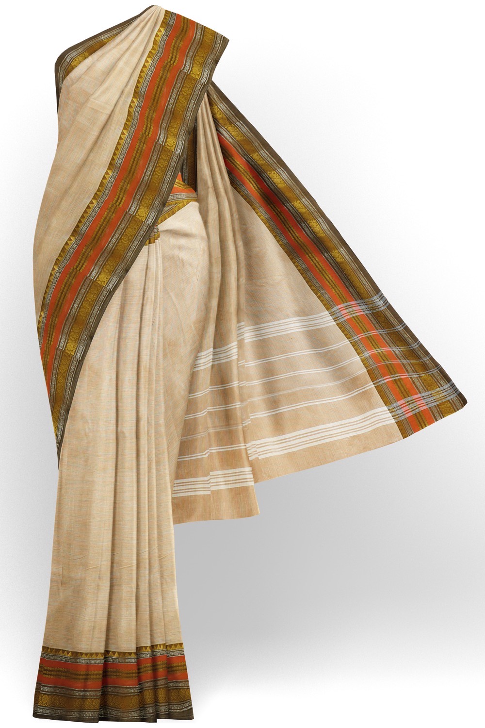 sri kumaran stores chettinad cotton saree peach color saree with zari border 120221213