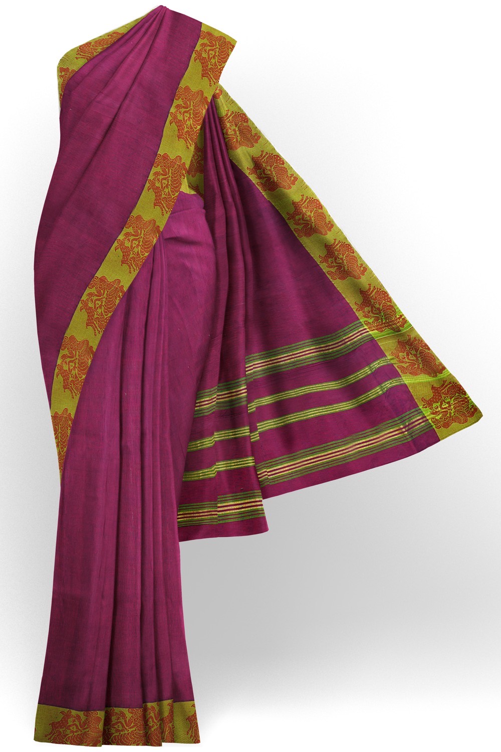 sri kumaran stores chettinad cotton saree purple saree with green border 120221213