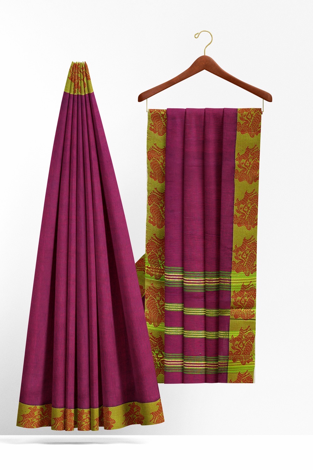 sri kumaran stores chettinad cotton saree purple saree with green border 220221213