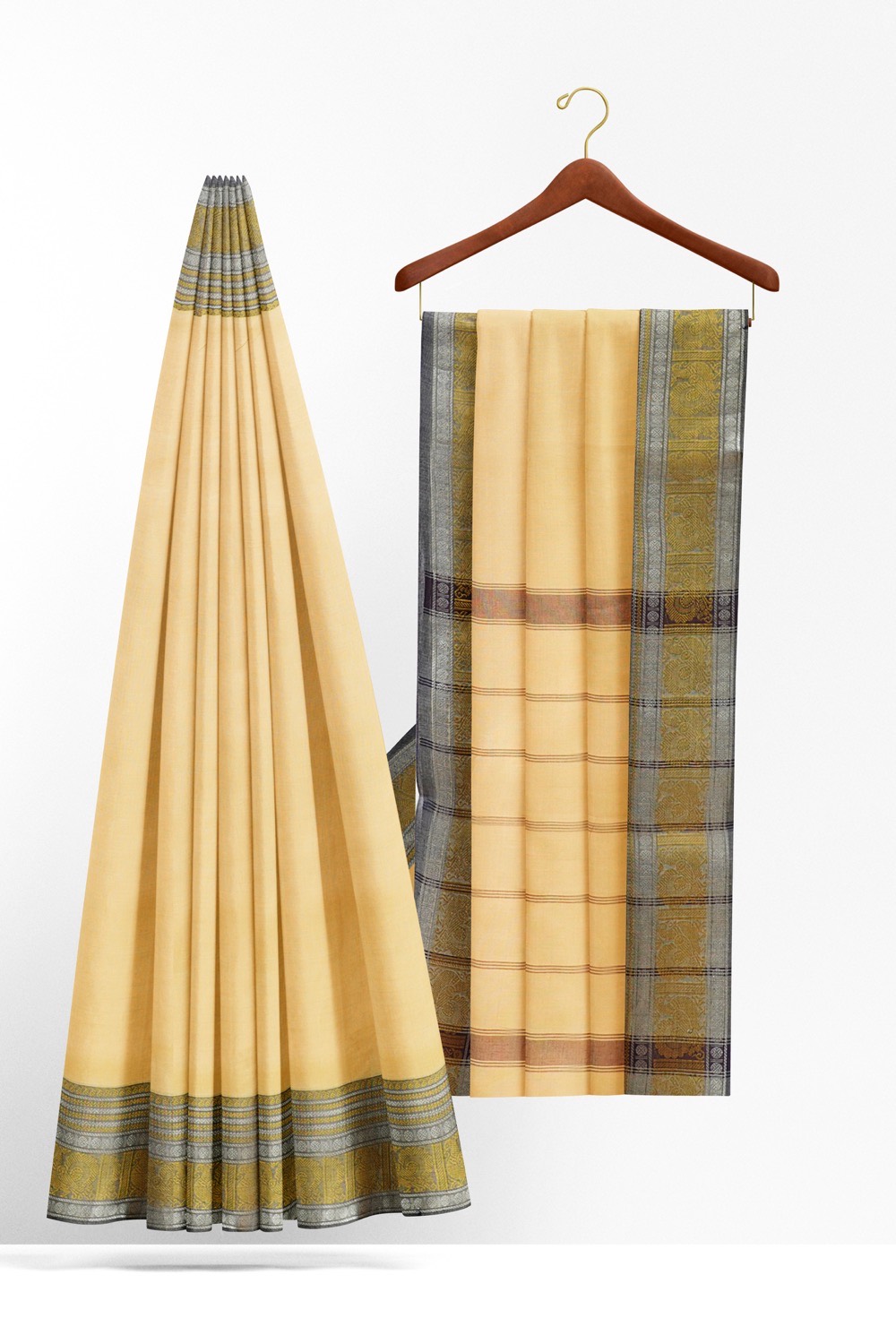 sri kumaran stores chettinad cotton saree sandal saree with peacock border 220221213