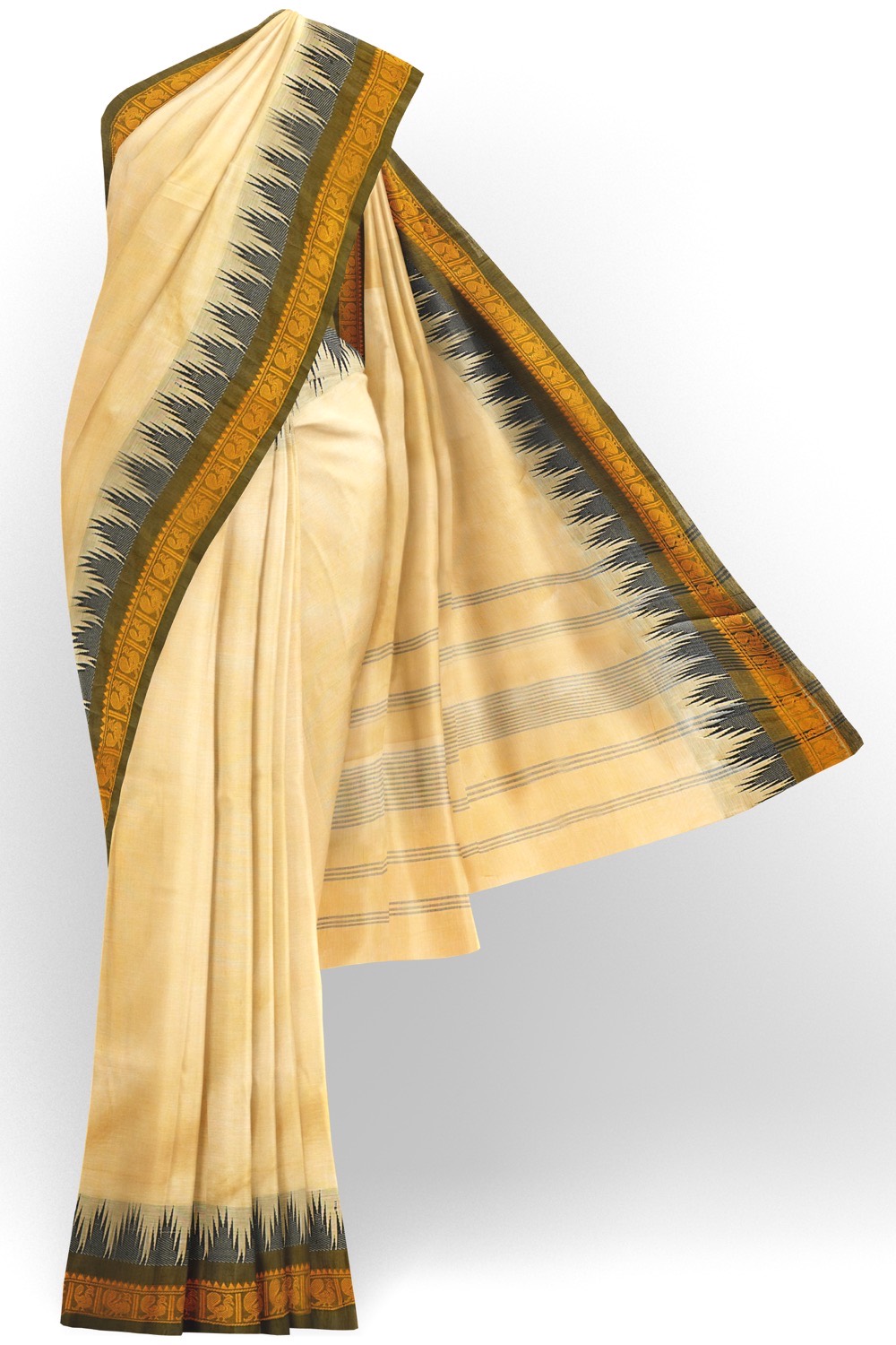 sri kumaran stores chettinad cotton saree sandal saree with yellowish black border 120221213