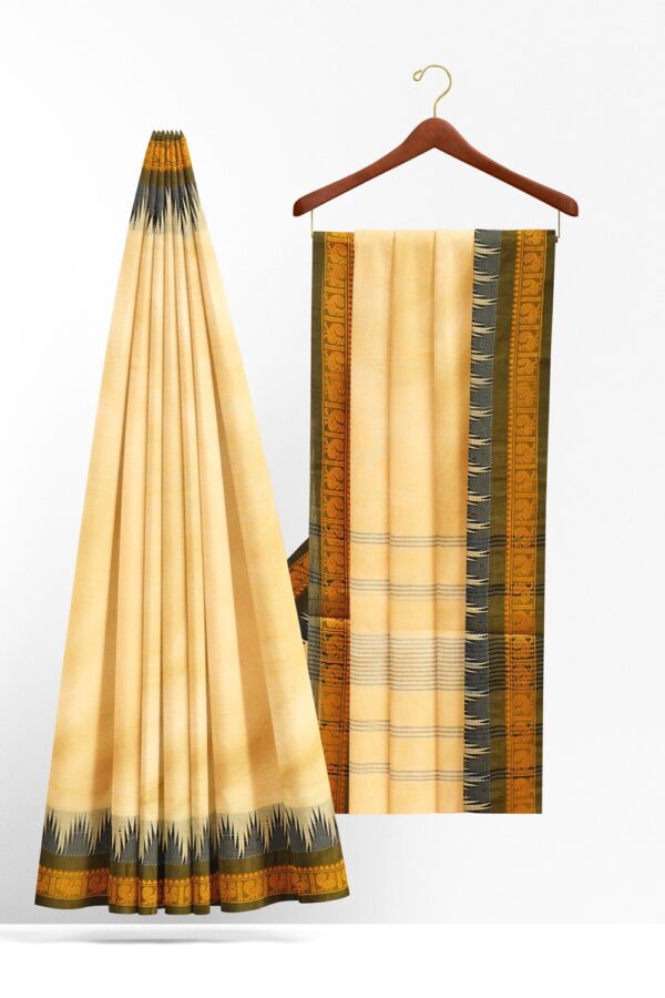 sri kumaran stores chettinad cotton saree sandal saree with yellowish black border 220221213