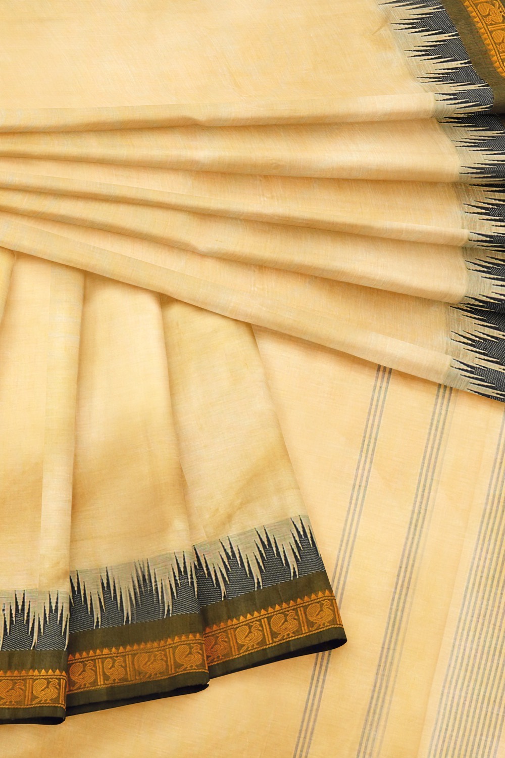 sri kumaran stores chettinad cotton saree sandal saree with yellowish black border 420221213