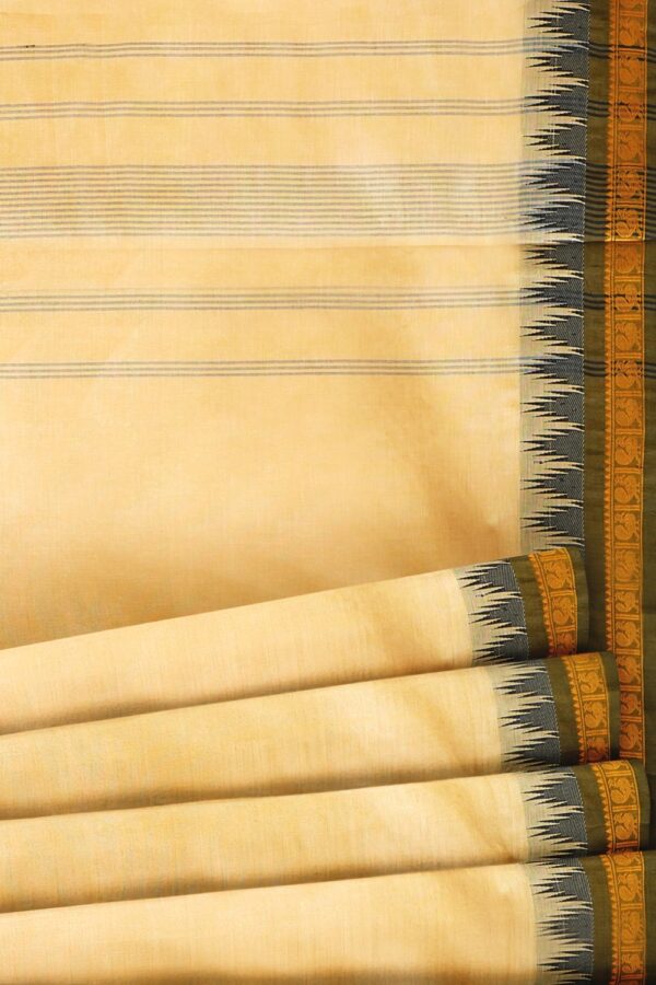 sri kumaran stores chettinad cotton saree sandal saree with yellowish black border 520221213