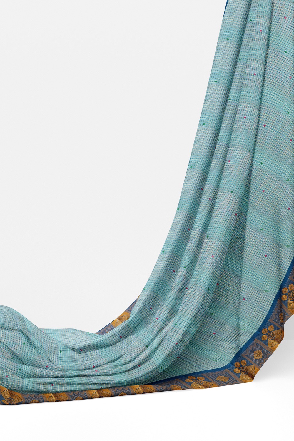 sri kumaran stores chettinad cotton saree sky blue small checked saree with dark blue border 320221213