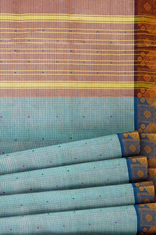 sri kumaran stores chettinad cotton saree sky blue small checked saree with dark blue border 520221213