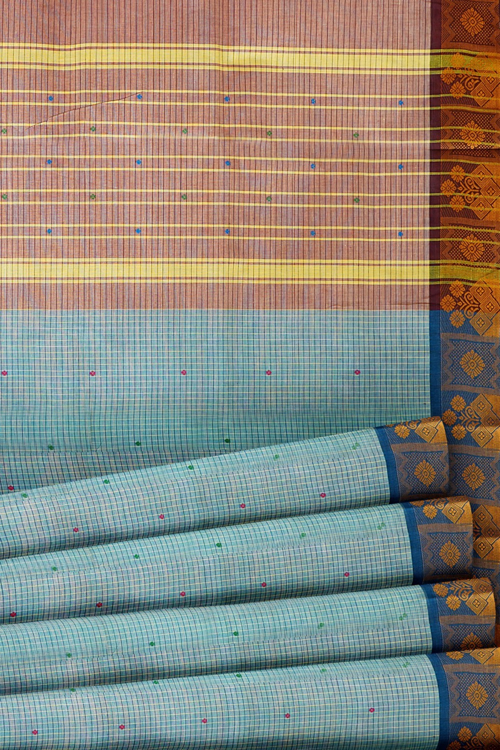 sri kumaran stores chettinad cotton saree sky blue small checked saree with dark blue border 520221213