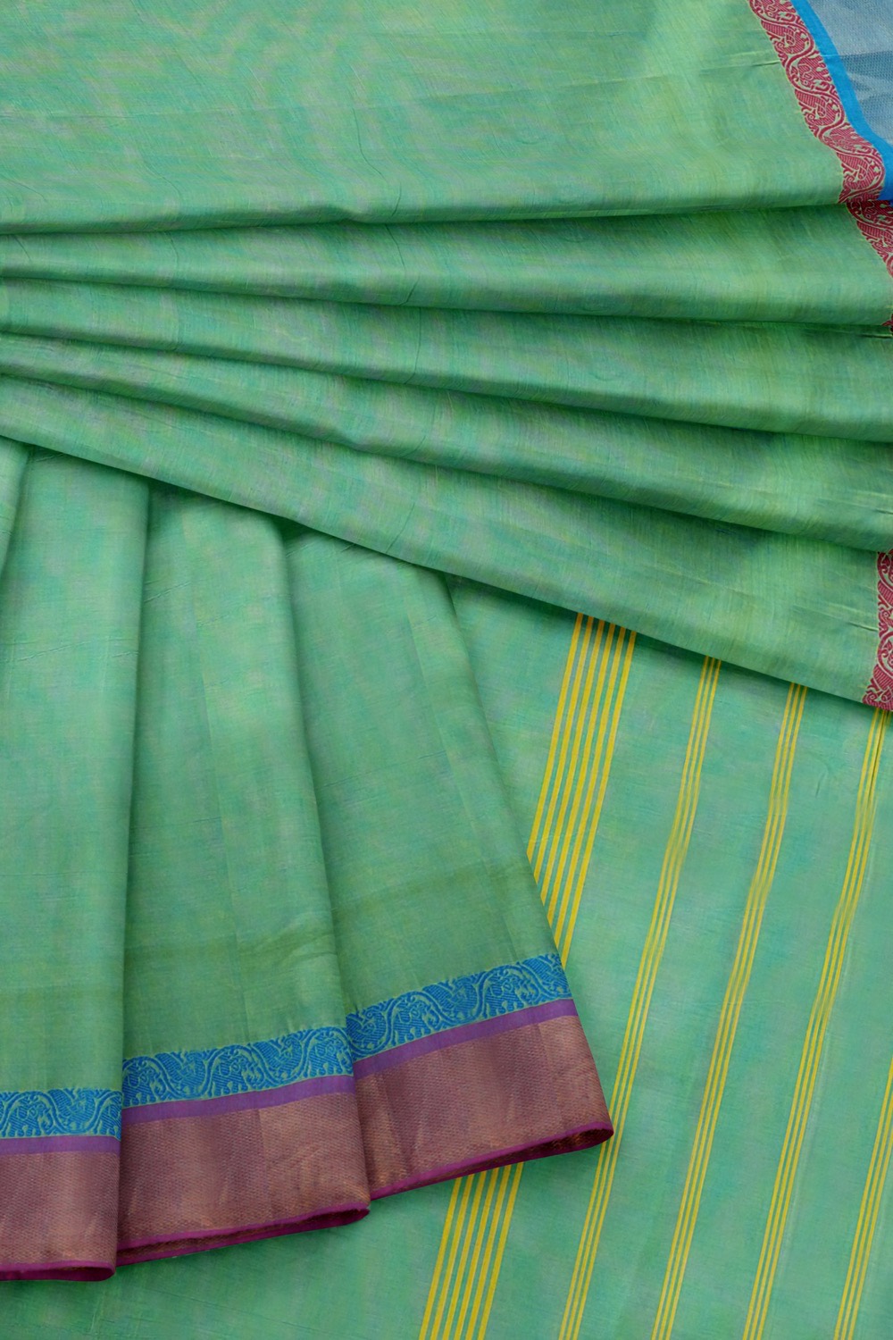 sri kumaran stores chettinad cotton saree turquoise blue saree with purple and blue border 420221213