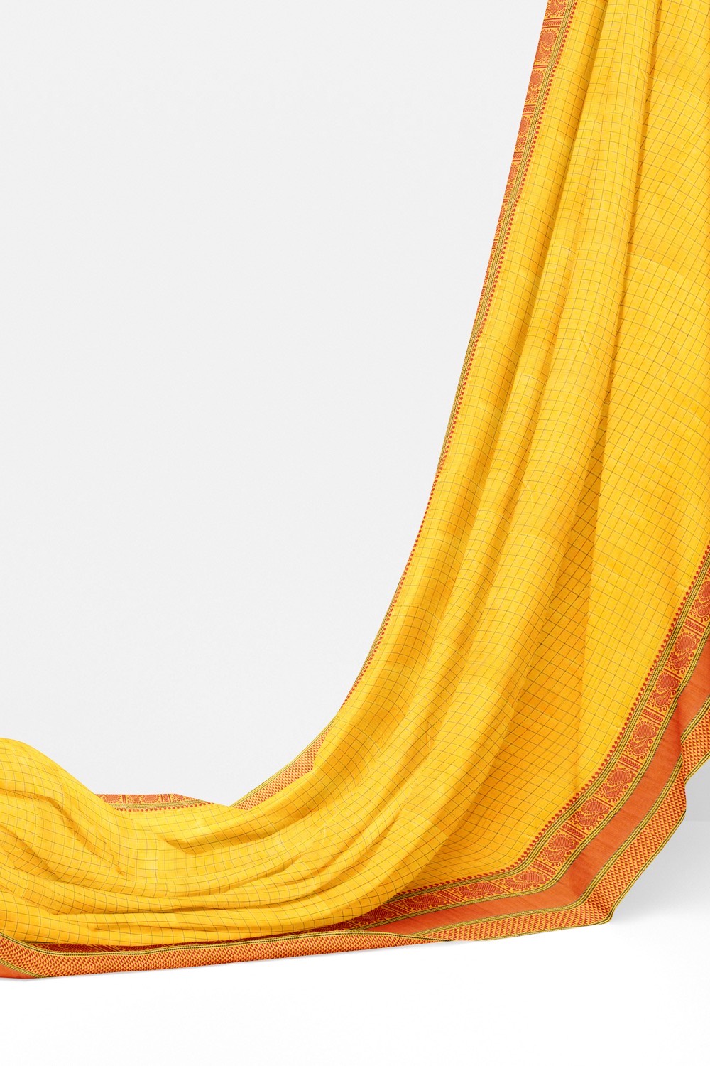 sri kumaran stores chettinad cotton saree yellow checked saree with orange border 320221213