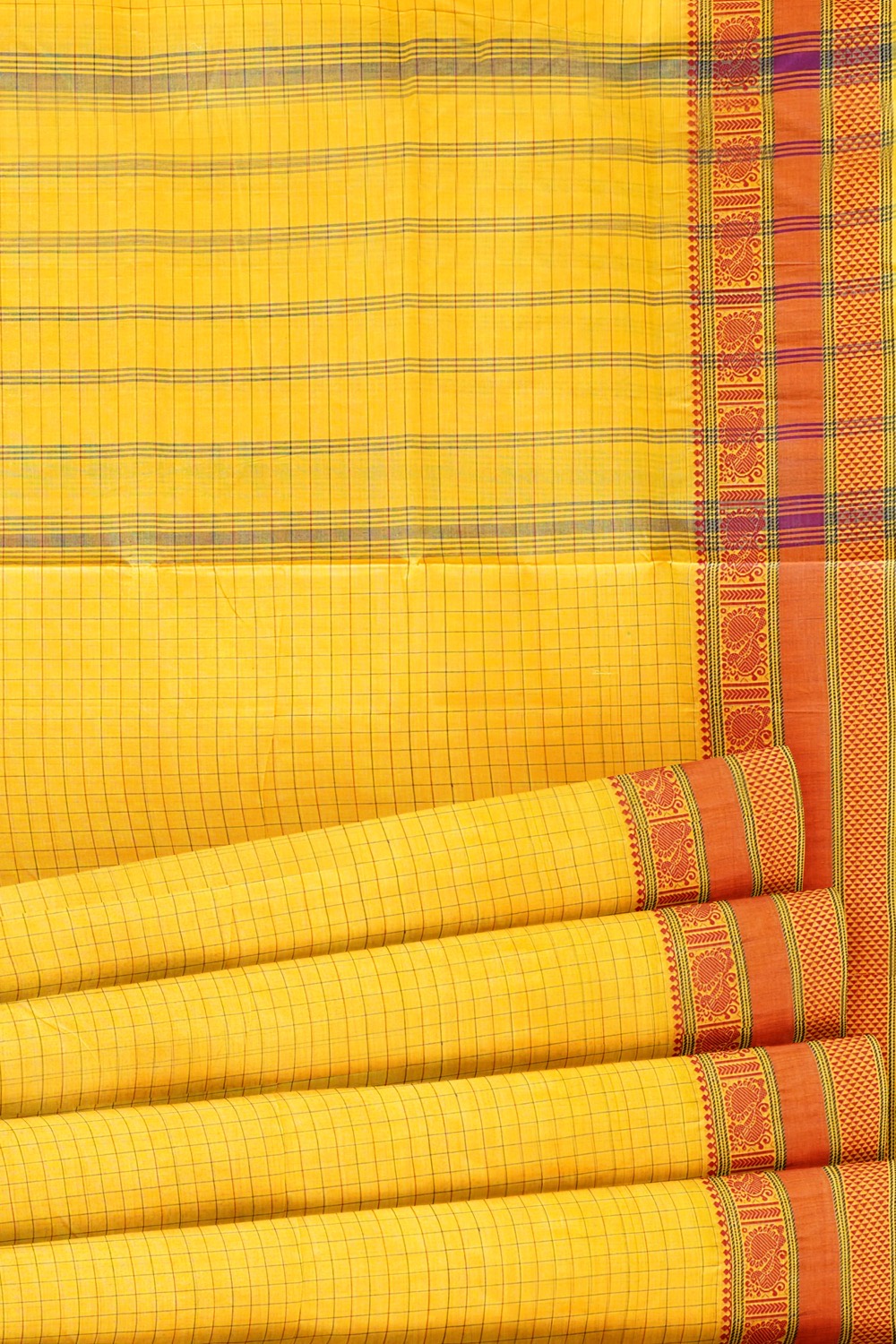 sri kumaran stores chettinad cotton saree yellow checked saree with orange border 520221213