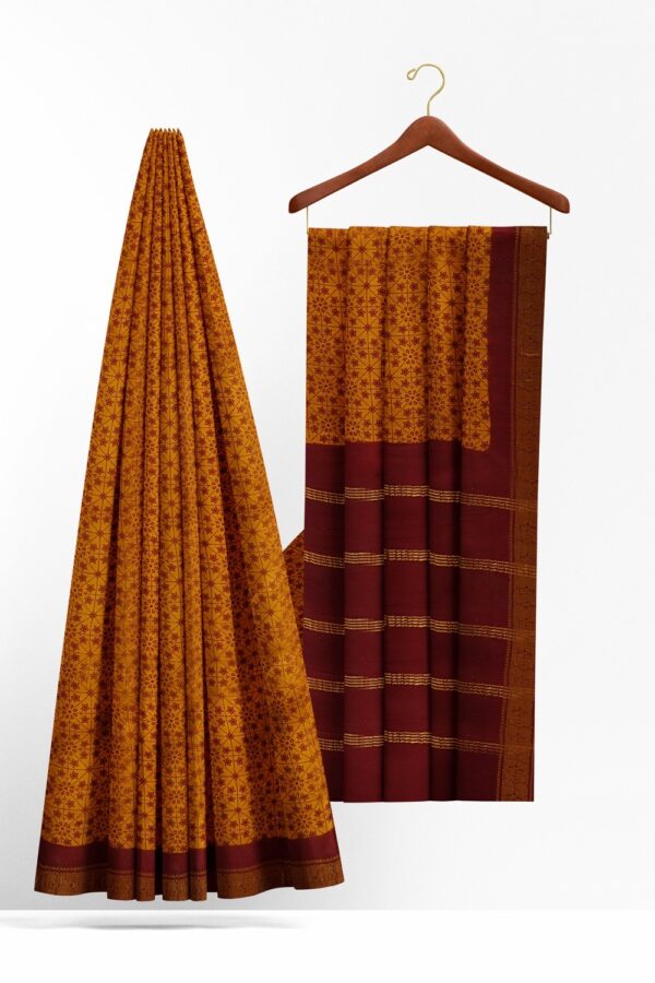 sri kumaran stores chungudi cotton saree allover design yellow saree with maroon border 220221213