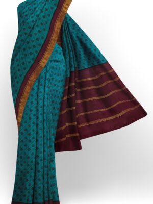 sri kumaran stores chungudi cotton saree blue saree with maroon zari border 120221213