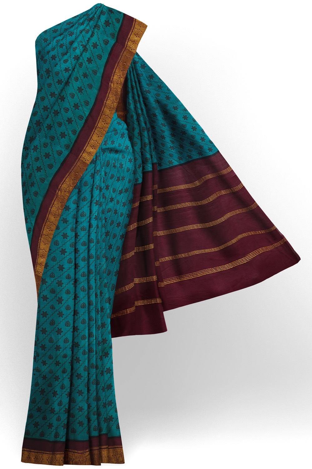 sri kumaran stores chungudi cotton saree blue saree with maroon zari border 120221213