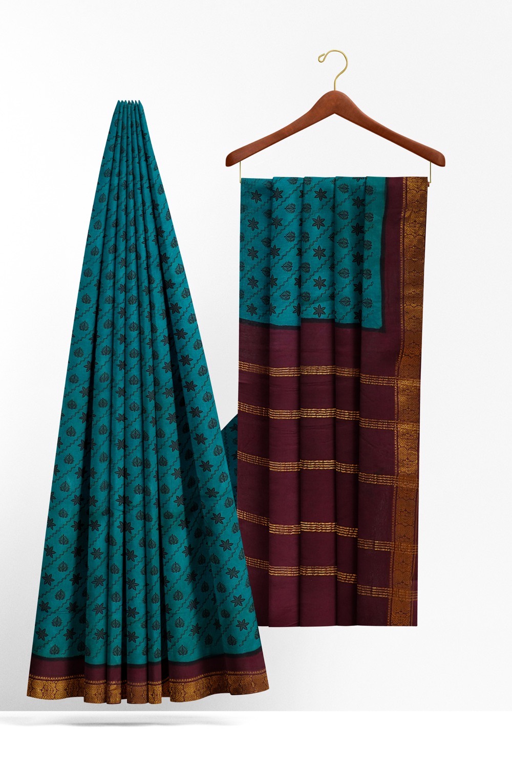 sri kumaran stores chungudi cotton saree blue saree with maroon zari border 220221213