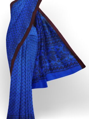 sri kumaran stores chungudi cotton saree blue saree with plain brown border 120221213
