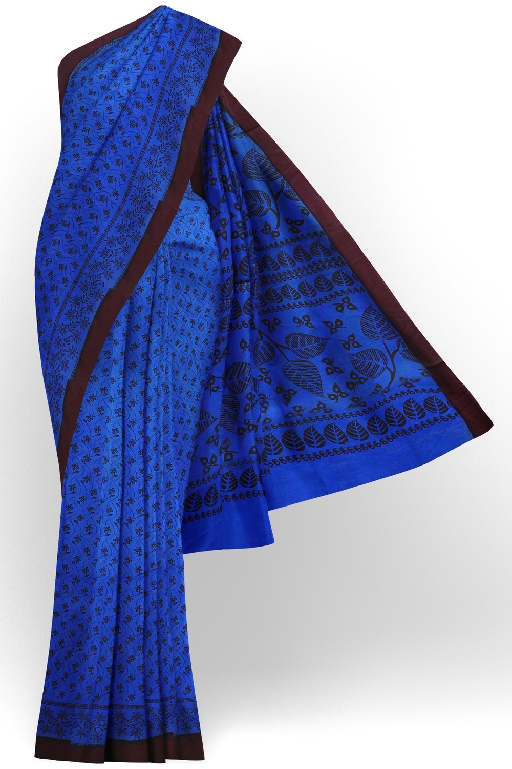 sri kumaran stores chungudi cotton saree blue saree with plain brown border 120221213