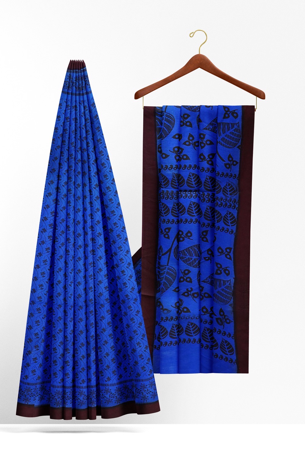 sri kumaran stores chungudi cotton saree blue saree with plain brown border 220221213