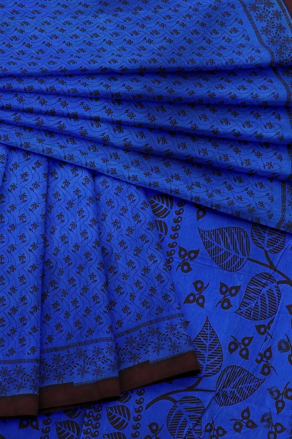 sri kumaran stores chungudi cotton saree blue saree with plain brown border 420221213