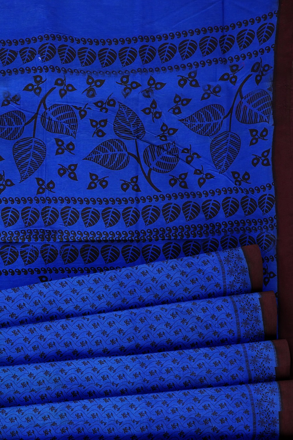 sri kumaran stores chungudi cotton saree blue saree with plain brown border 520221213