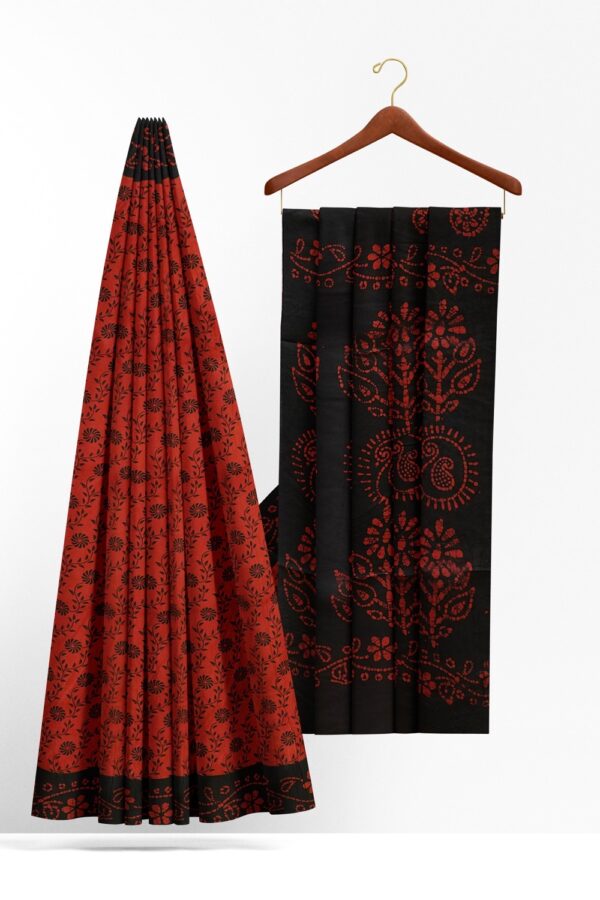 sri kumaran stores chungudi cotton saree dark orange saree with black border 220221213