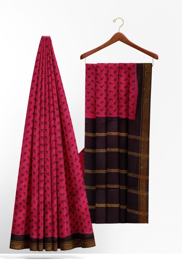 sri kumaran stores chungudi cotton saree dark pink saree with purple zari one side border 220221213