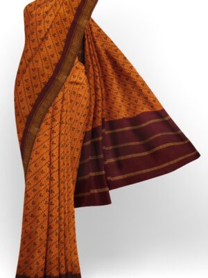 sri kumaran stores chungudi cotton saree dark yellow saree with brown border 120221213