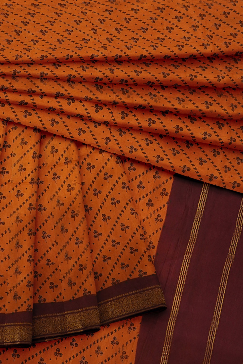 sri kumaran stores chungudi cotton saree dark yellow saree with brown border 420221213